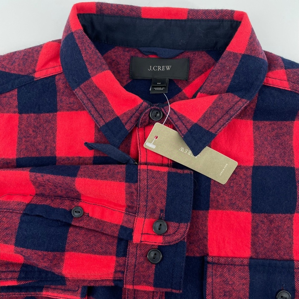 J.Crew Women's Red Navy Buffalo Check Cotton Wool Shirt Jacket B4937 Size M NEW